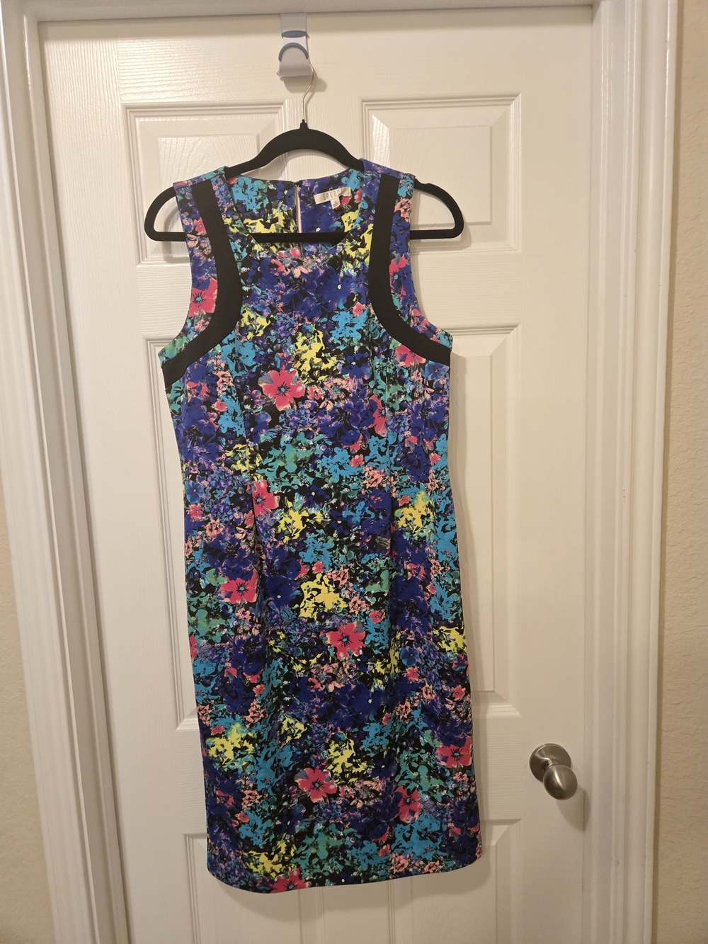 Spense Multicolor Floral Midi Dress with Black Trim